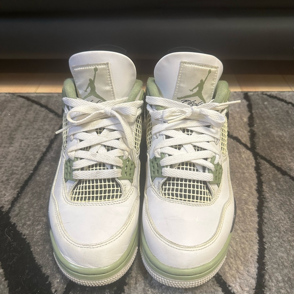 Jordan White and Green Lace-Up Sneakers